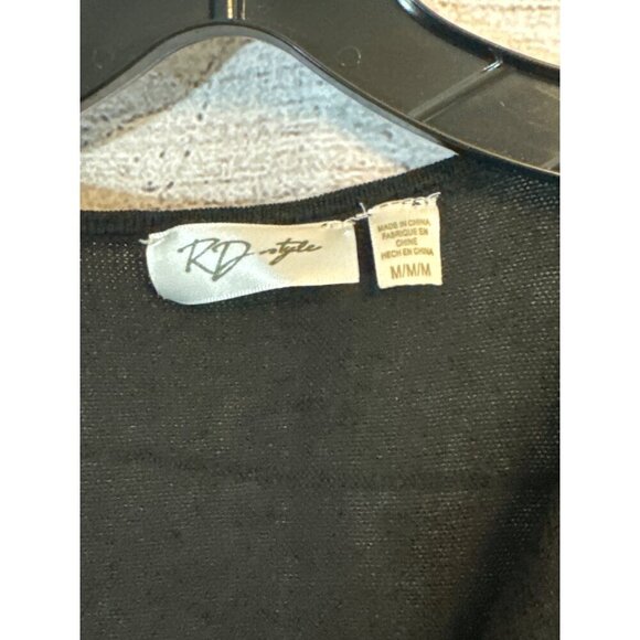 RD Style Black Drape Front Long Sleeve Top Size M - Picture 2 of 4